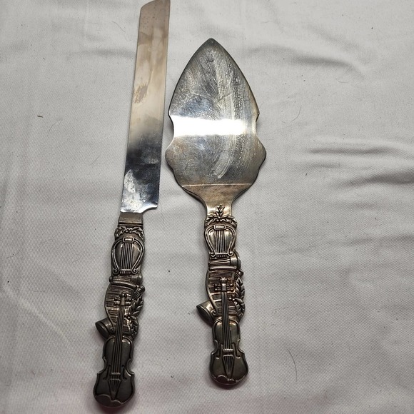 Vintage Cake Knife & Server Unique Musical Instrument Handle Violin Harp